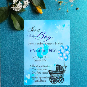 Beau bébé garçon Baby shower bleu Invitation
