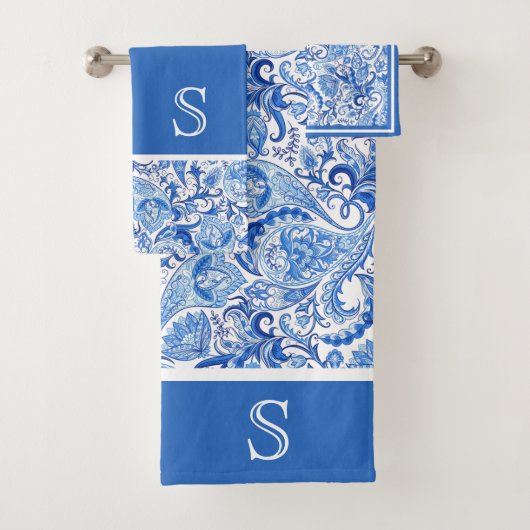 Beau Bleu Blanc Floral Motif Paisley (En situation)