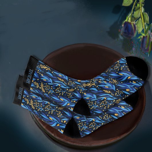 Beau bleu Feuille Fleurs Jaunes Motif