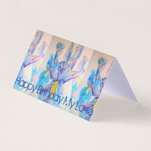 Beau bleu Iris Peinture Love Carte Anniversaire (Front)