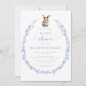 Beau bleu lapin de Pâques invitation de douche béb (Devant)