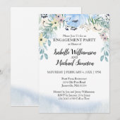 Beau Blue Floral Engagement Party Invitations (Devant / Derrière)