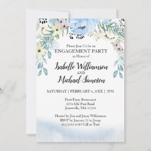 Beau Blue Floral Engagement Party Invitations