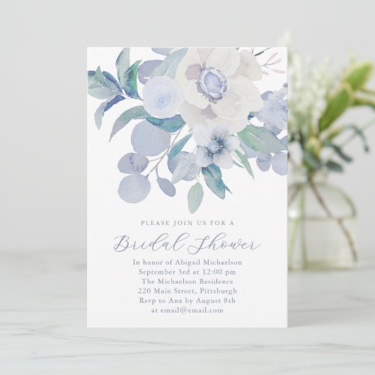 Beau Blue Floral nuptiale Invitation douche (Debout devant)
