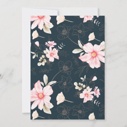 Beau Blush Floral Blue Mariage Menu (Dos)