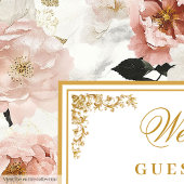 Beau bouho rose or fleuri mariage livre d'hôtes