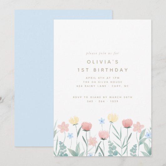 Beau Bouquet Fleur sauvage Invitation Anniversaire (Devant / Derrière)