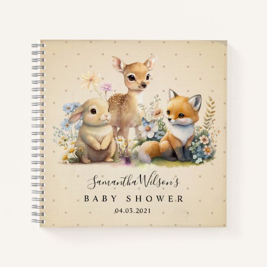 Beau Bunny Deer Fox Baby shower Livre d'invité (Devant)