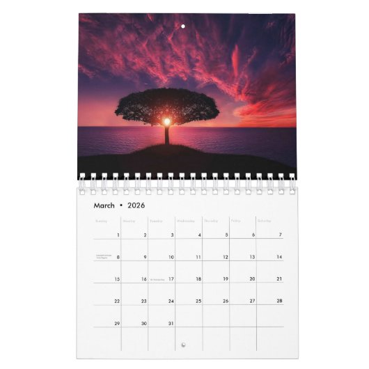 Beau calendrier des couchers de soleil (Mar 2026)