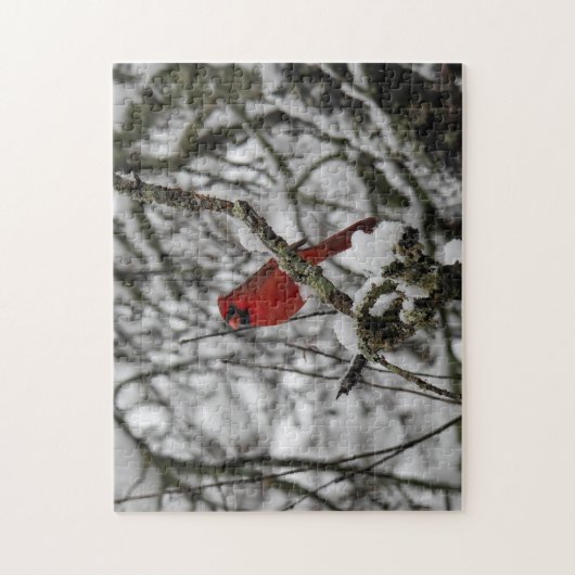 Beau Cardinal Rouge dans Puzzle d'arbre rempli de (Vertical)