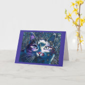 Beau chat au clair de lune Carte de voeux pliée (Fleur jaune)