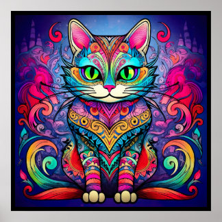 Beau Chat avec Mandala design Poster