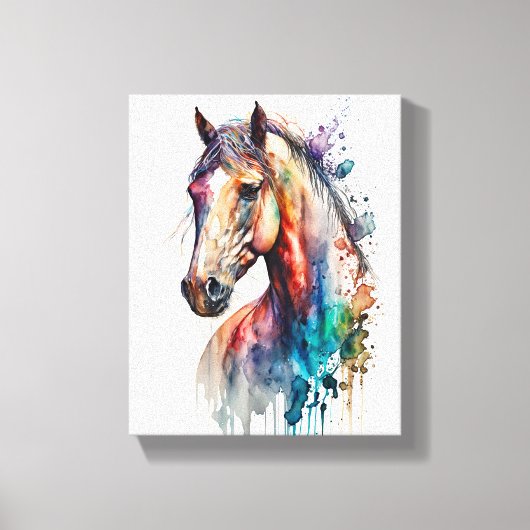 Beau cheval à l'aquarelle sur toile (Recto)
