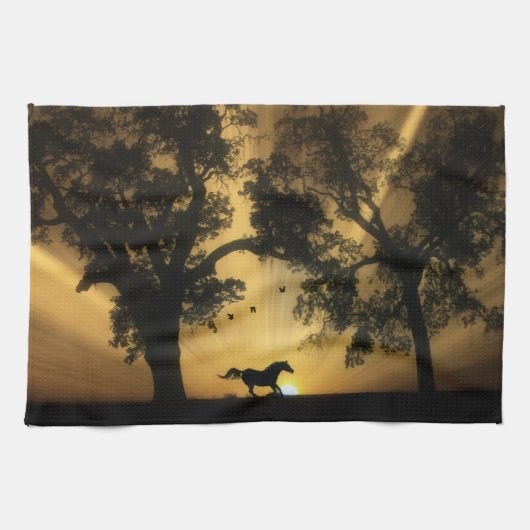 Beau cheval dans Sunrise Serviette de cuisine (Horizontal)