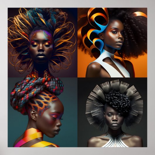 Beau Cheveux Noir 4 Panneau Poster 40x40 (Devant)