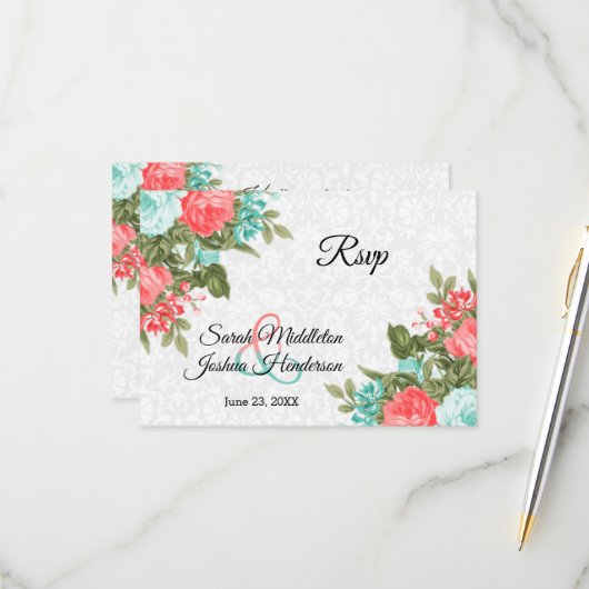 Beau corail et fleur Turquoise - RSVP (Devant/Arrière en situation)