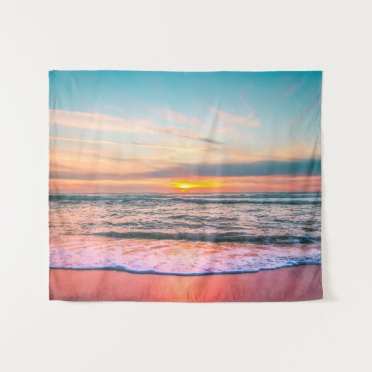 Beau coucher du soleil sur la tapisserie de plage (Devant (Horizontal))