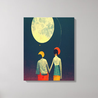 Beau Couple avec toile de lune Impression
