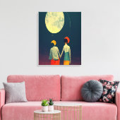 Beau Couple avec toile de lune Impression (Insitu(Salon))