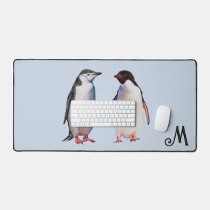 Beau couple de manchots et monogramme