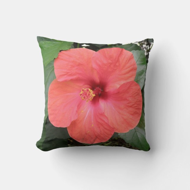 Beau Coussin à fleurs d'Hibiscus orange (Recto)