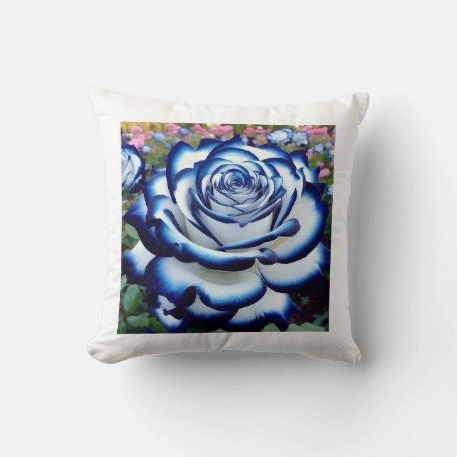Beau Coussin à oreiller bleu Dahlia (Recto)