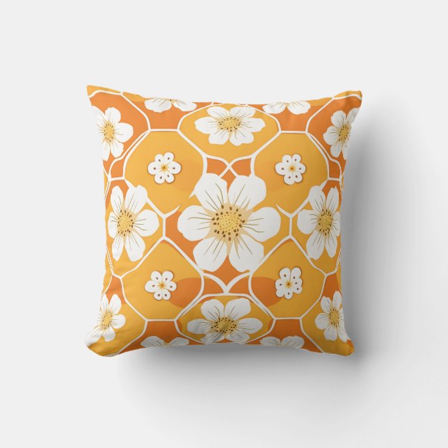 beau coussin avec couverture de fleurs blanches or (Recto)