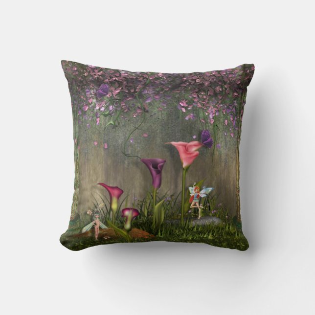 Beau coussin avec des fleurs et des fées (Recto)
