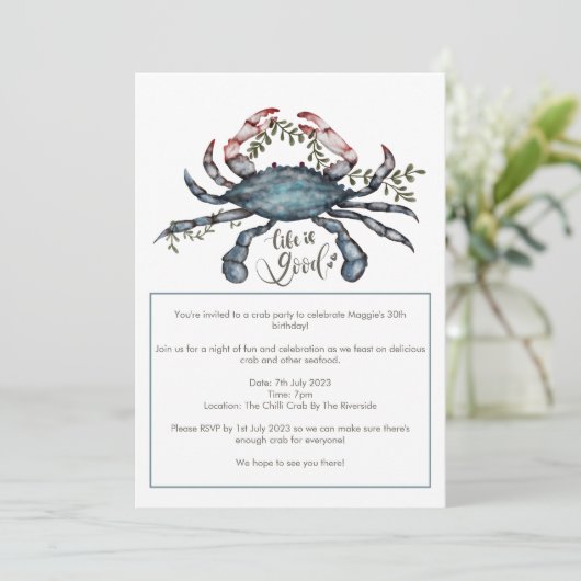 Beau Crabe Bleu Conception Invitation (Debout devant)