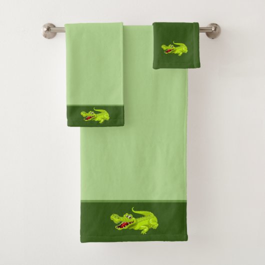 Beau Crocodile sur Lime Green Serviettes de bain e (En situation)
