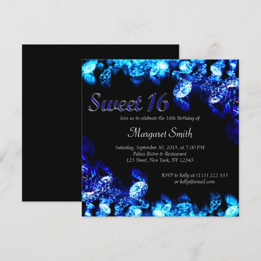 Beau Diamant Bleu Doux 16 Invitation (Devant / Derrière)