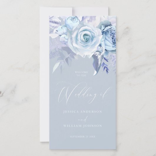 Beau Dusty Blue Floral Wedding Programme (Devant)