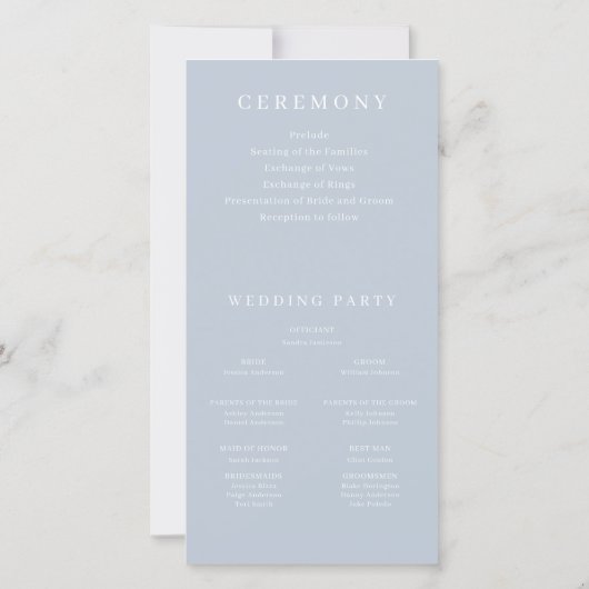 Beau Dusty Blue Floral Wedding Programme (Dos)