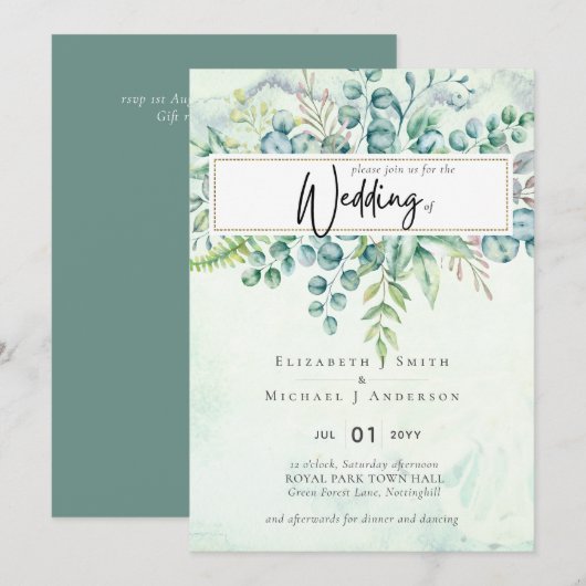 Beau Dusty Sage Eucalyptus Invitation de verdure (Devant / Derrière)