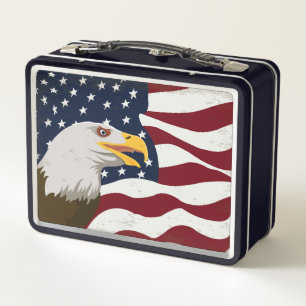 Beau Eagle & USA Drapeau Métal Lunch Box
