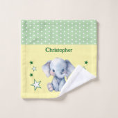Beau éléphant ajouter nom pois étoiles vert (Gant de toilette)