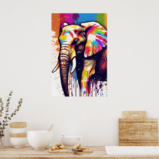 Beau éléphant EauCouleur Digital Imprimer Poster (Cuisine)