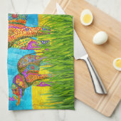 Beau Eléphants colorés Serviette de cuisine (Quart Plié)