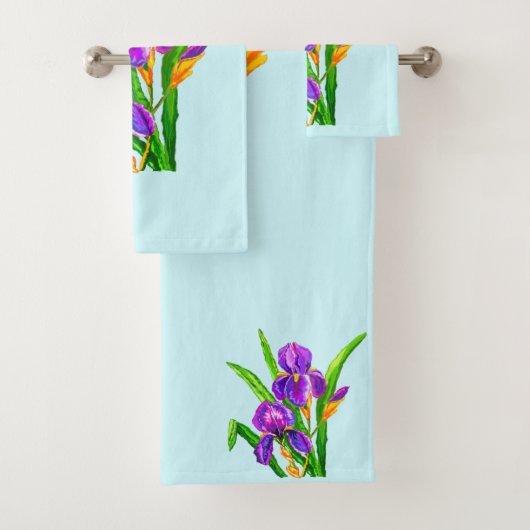 Beau Ensemble De Serviettes De Bain Fleurs Iris - (En situation)