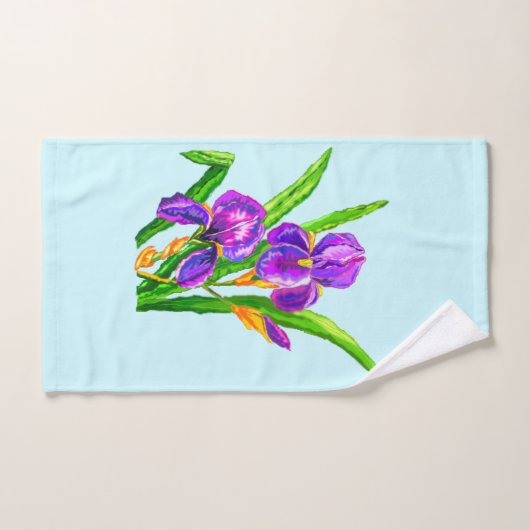 Beau Ensemble De Serviettes De Bain Fleurs Iris - (Serviette à main)