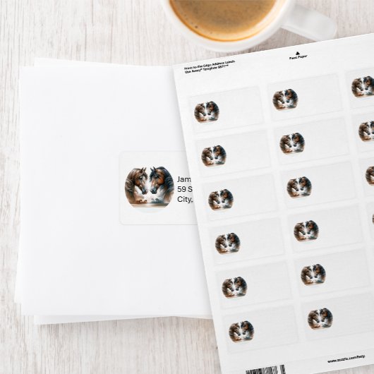 Beau Étiquette de adresse de chevaux Brown