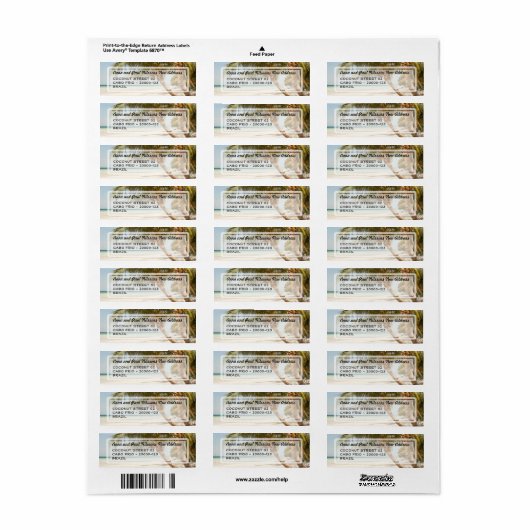 Beau Étiquette de adresse de scène de plage (Feuille entière)