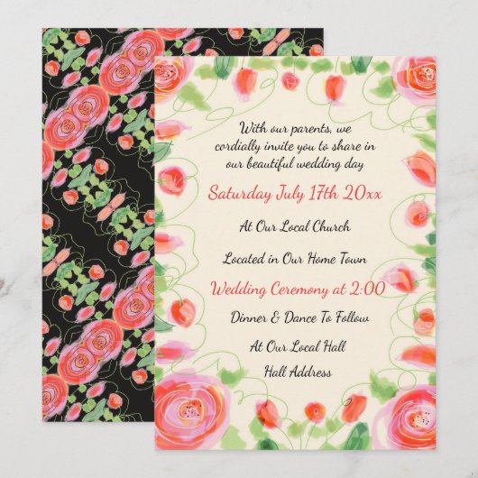 Beau Faire-part de mariage à fleurs (Devant / Derrière)