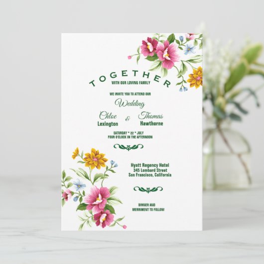 Beau Faire-part de mariage de fleurs de printemps (Debout devant)