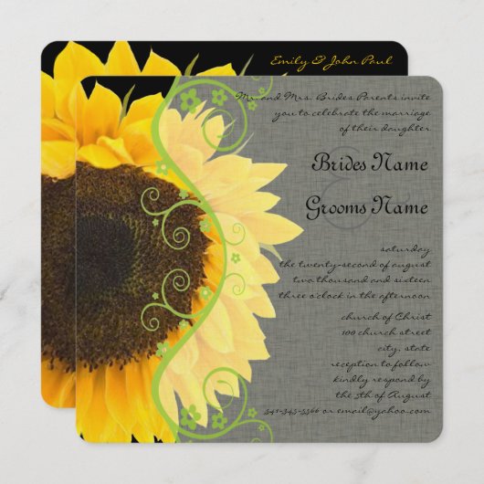 Beau Faire-part de mariage de tournesol élégant (Devant / Derrière)