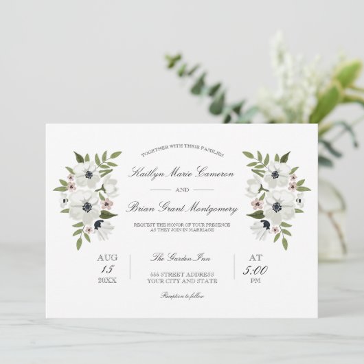 Beau Faire-part de mariage Floral (Debout devant)