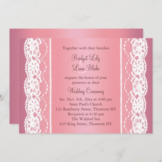 Beau Faire-part de mariage or Rose (Devant / Derrière)