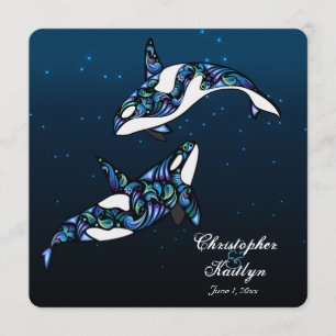 Beau Faire-part de mariage Orca Whales
