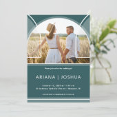 Beau Faire-part de mariage photo Arc Turquoise (Debout devant)
