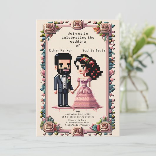 Beau Faire-part de mariage Pixel Art (Debout devant)